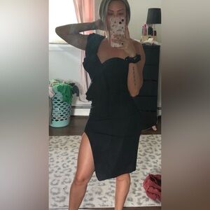 Hello Molly Black Ruffle Slit Dress